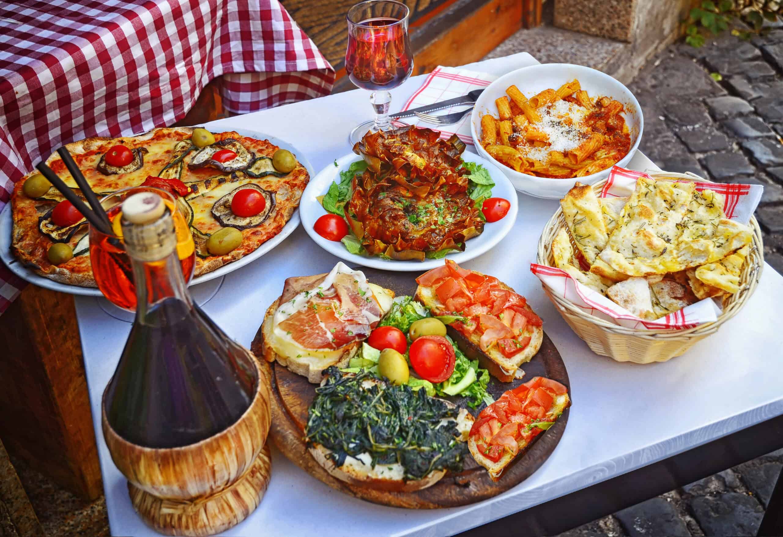 Variety of Italian dishes on table