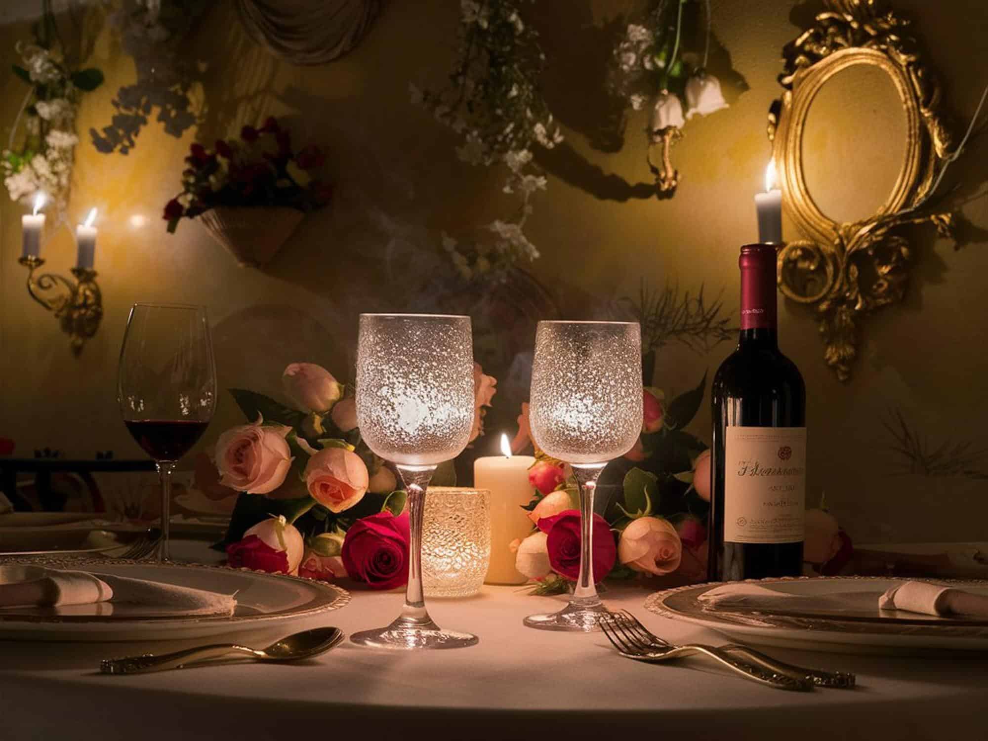 Romantic dinner setting with candles